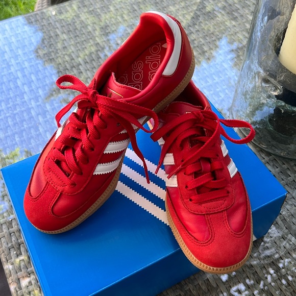 Adidas Red Sneakers with White Stripes - Picture 1 of 7